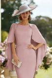Dusty Rose Bodycon Midi Mother of the Bride Dress with Cape
