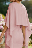 Dusty Rose Bodycon Midi Mother of the Bride Dress with Cape
