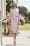 2 Piece Light Purple Midi Mother of the Bride Dress with Ruffles