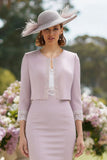 2 Piece Light Purple Midi Mother of the Bride Dress with Ruffles