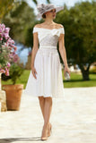 Floral Ivory A Line Midi Mother of the Bride Dress with Bow