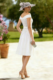 Floral Ivory A Line Midi Mother of the Bride Dress with Bow