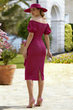 Fuchsia Ruffled Midi Mother of the Bride Dress with Slit