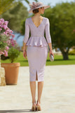 Vintage Mauve Pleated Bodycon Midi Mother of the Bride Dress with Ruffles