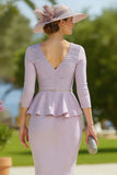 Vintage Mauve Pleated Bodycon Midi Mother of the Bride Dress with Ruffles