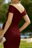 Burgundy Bodycon Off the Shoulder Midi Mother of the Bride Dress with Bow
