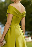 Lemon Green A Line Midi Mother of the Bride Dress with Bow