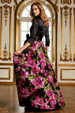 Floral Black Collar Neck A Line Mother of the Bride Dress with Bow