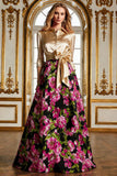 Floral Black Collar Neck A Line Mother of the Bride Dress with Bow