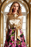 Floral Black Collar Neck A Line Mother of the Bride Dress with Bow