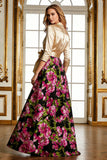 Floral Black Collar Neck A Line Mother of the Bride Dress with Bow