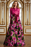 Floral Black Collar Neck A Line Mother of the Bride Dress with Bow