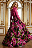 Floral Black Collar Neck A Line Mother of the Bride Dress with Bow