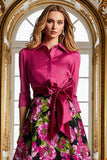 Floral Black Collar Neck A Line Mother of the Bride Dress with Bow