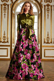 Floral Black Collar Neck A Line Mother of the Bride Dress with Bow