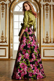 Floral Black Collar Neck A Line Mother of the Bride Dress with Bow