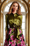 Floral Black Collar Neck A Line Mother of the Bride Dress with Bow