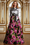 Floral Black Collar Neck A Line Mother of the Bride Dress with Bow