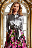 Floral Black Collar Neck A Line Mother of the Bride Dress with Bow