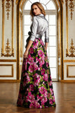 Floral Black Collar Neck A Line Mother of the Bride Dress with Bow