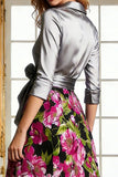 Floral Black Collar Neck A Line Mother of the Bride Dress with Bow