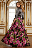 Floral Black Collar Neck A Line Mother of the Bride Dress with Bow