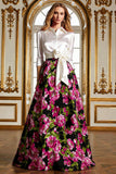 Floral Black Collar Neck A Line Mother of the Bride Dress with Bow