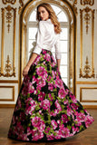 Floral Black Collar Neck A Line Mother of the Bride Dress with Bow
