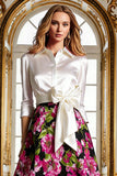 Floral Black Collar Neck A Line Mother of the Bride Dress with Bow