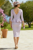 Vintage Mauve Ruffled Pleated Bodycon Midi Mother of the Bride Dress