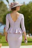Vintage Mauve Ruffled Pleated Bodycon Midi Mother of the Bride Dress