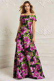 Floral Black Off the Shoulder A Line Long Mother of the Bride Dress