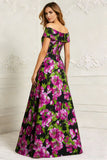 Floral Black Off the Shoulder A Line Long Mother of the Bride Dress