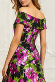 Floral Black Off the Shoulder A Line Long Mother of the Bride Dress