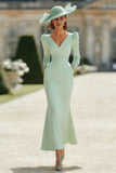 Mint Green Pleated V-Neck Mermaid Maxi Mother of the Bride Dress