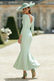 Mint Green Pleated V-Neck Mermaid Maxi Mother of the Bride Dress