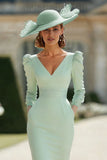 Mint Green Pleated V-Neck Mermaid Maxi Mother of the Bride Dress