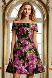 Floral Black Off the Shoulder A Line Short Mother of the Bride Dress