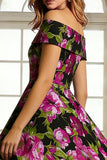 Floral Black Off the Shoulder A Line Short Mother of the Bride Dress