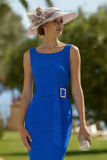 Royal Blue Thick Straps Bodycon Midi Mother of the Bride Dress with Belt