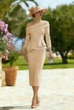 Sky Blue One Shoulder Bodycon Midi Mother of the Bride Dress with Belt