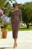 Sky Blue One Shoulder Bodycon Midi Mother of the Bride Dress with Belt
