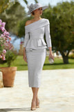 Sky Blue One Shoulder Bodycon Midi Mother of the Bride Dress with Belt