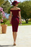 Cabernet Off the Shoulder Bodycon Midi Mother of the Bride Dress