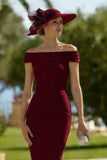 Cabernet Off the Shoulder Bodycon Midi Mother of the Bride Dress