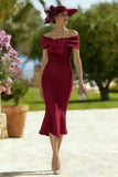 Burgundy Mermaid Bodycon Midi Mother of the Bride Dress