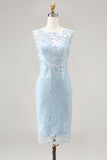 Floral 2 Piece Light Blue Lace Bodycon Midi Mother of the Bride Dress