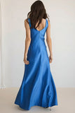 Royal Blue Sheath Backless Boat Neck Long Bridesmaid Dress
