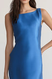 Royal Blue Sheath Backless Boat Neck Long Bridesmaid Dress