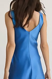 Royal Blue Sheath Backless Boat Neck Long Bridesmaid Dress